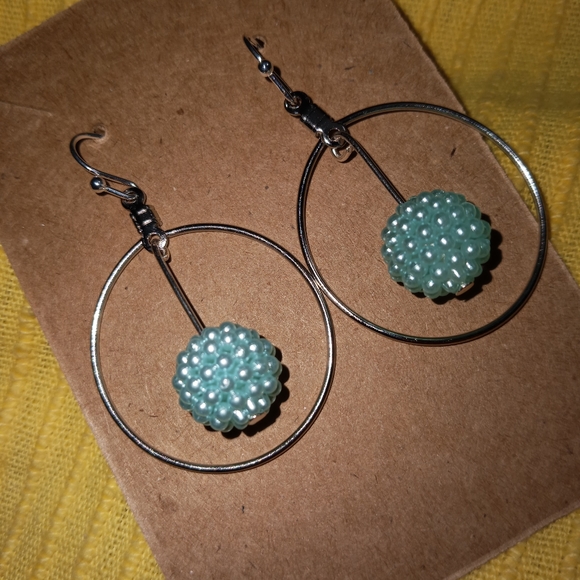 Hand Crafted Jewelry - Essential silver hoop statement Earrings Pastel baby blue hue hand crafted